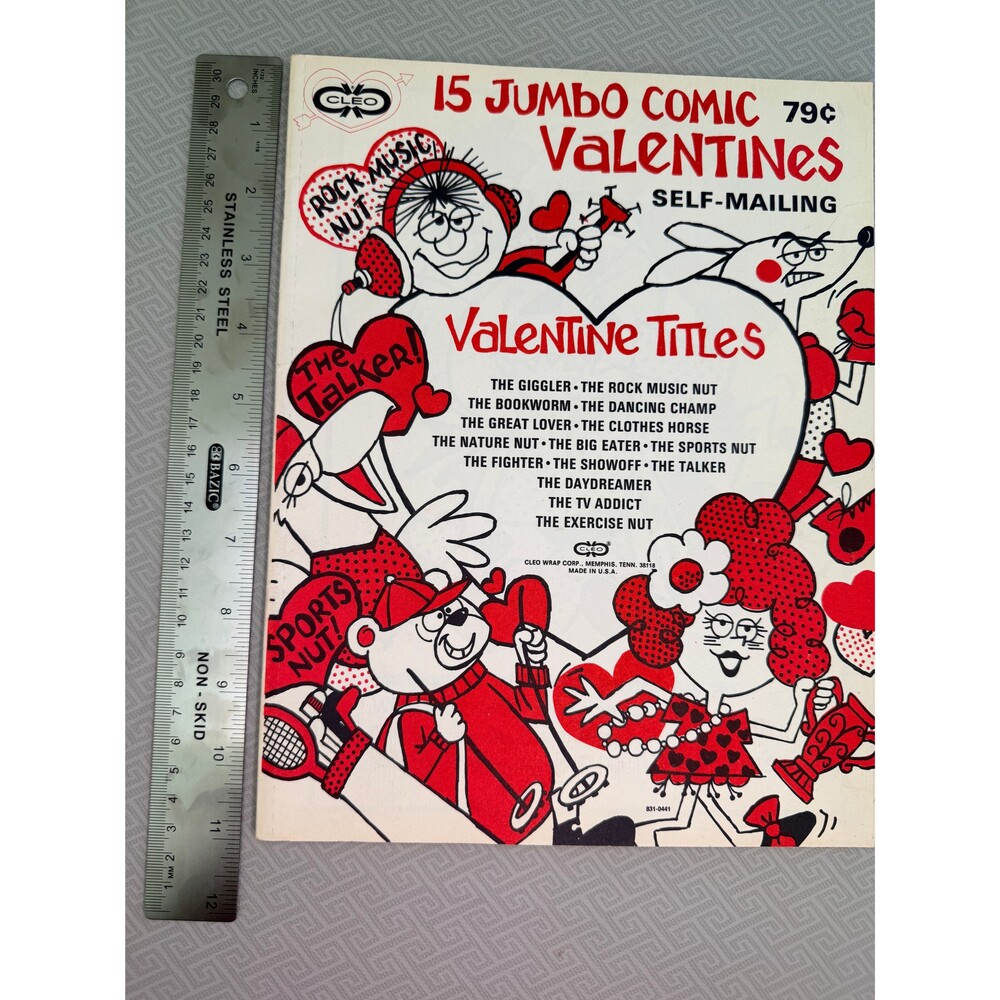 Vintage 1960s 70s CLEO 15 Jumbo Comic Valentines Book Self-Mailing Unused USA